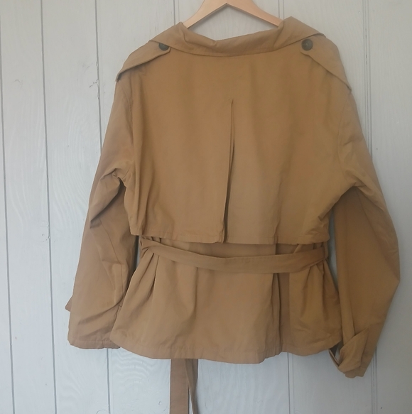 ZARA Cropped Trench Coat Belted Large - Picture 6 of 8